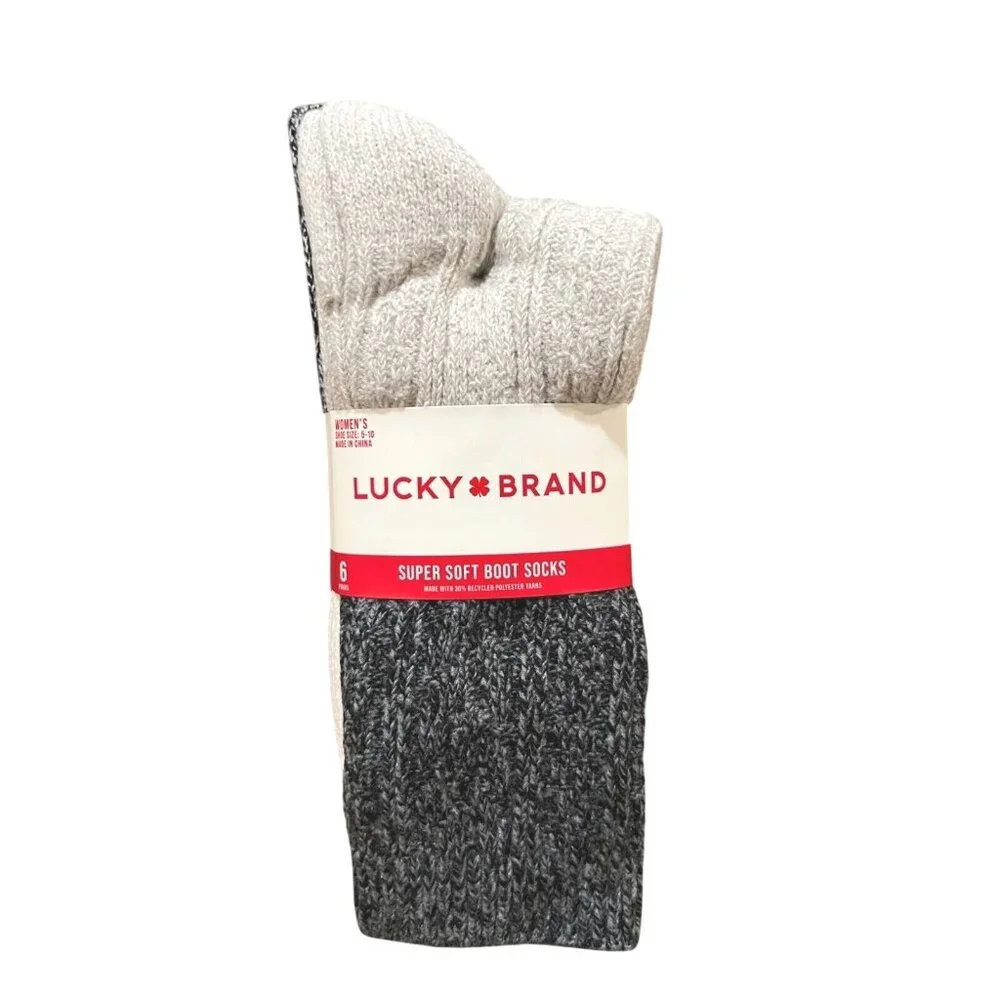 Lucky Brand 5-10 Women Super Soft Yarn Cozy Winter Boot Socks 6-Pair Shoe Socks